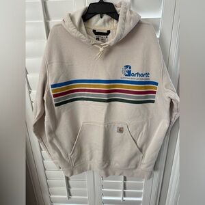 Carhartt Men's Beige Hoodie with Colorful Stripes